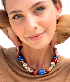 Katerina Psoma Red short necklace with trade beads