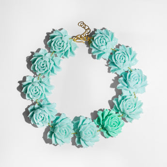 Katerina Psoma Turquoise Short Necklace with carved roses resin