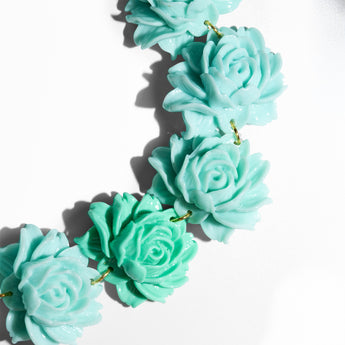 Katerina Psoma Turquoise Short Necklace with carved roses resin