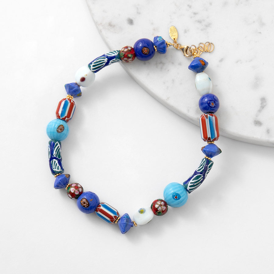 Katerina Psoma Blue short  necklace with trade beads