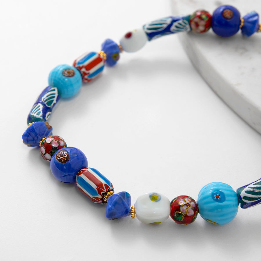 Katerina Psoma Blue short  necklace with various trade beads