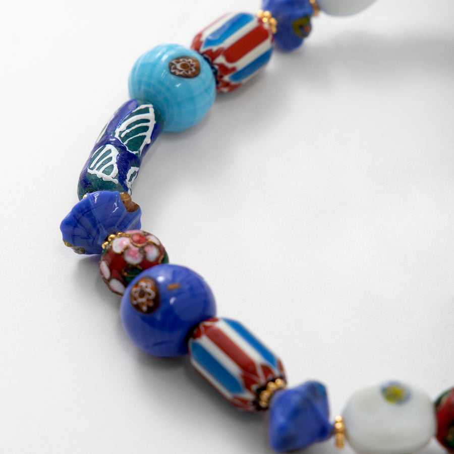 Katerina Psoma Blue short  necklace with trade beads costume jewelry