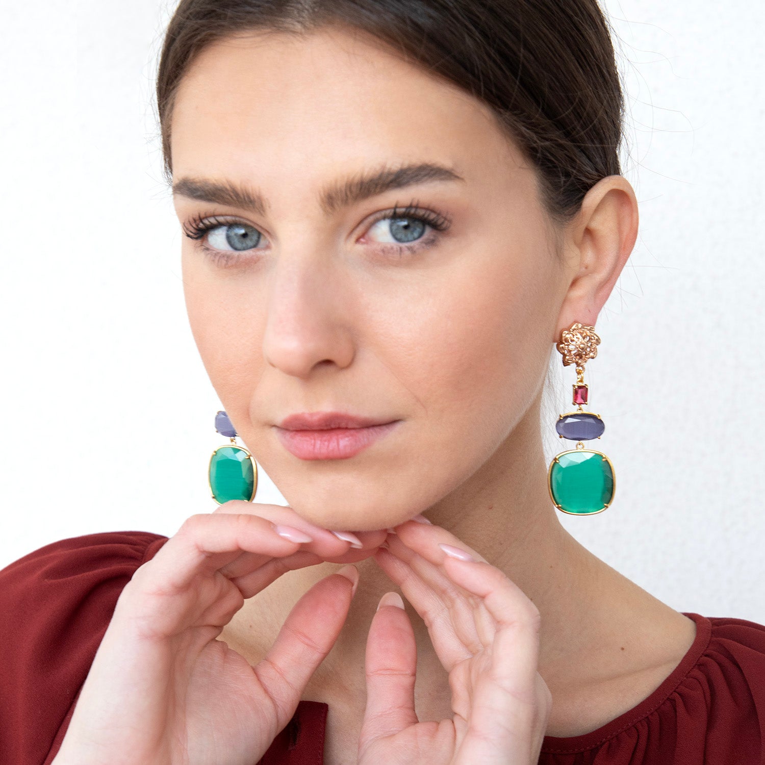 Katerina Psoma pink plated dangle earrings with slabs