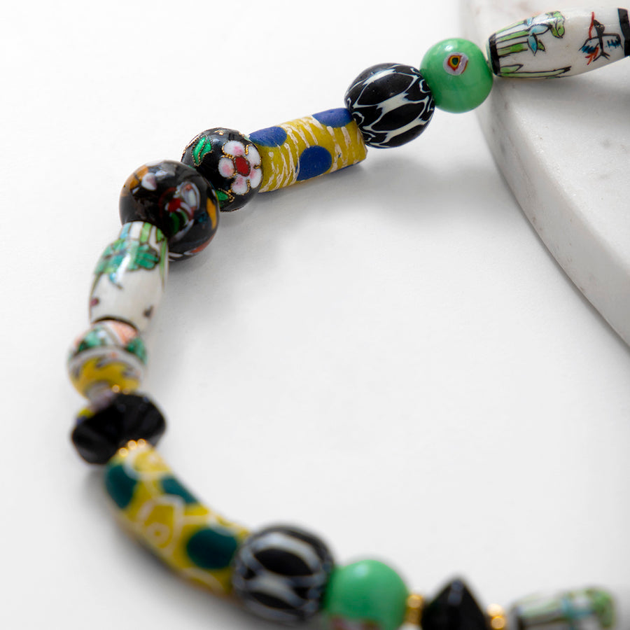 Katerina Psoma Black Short Necklace trade beads costume jewelry