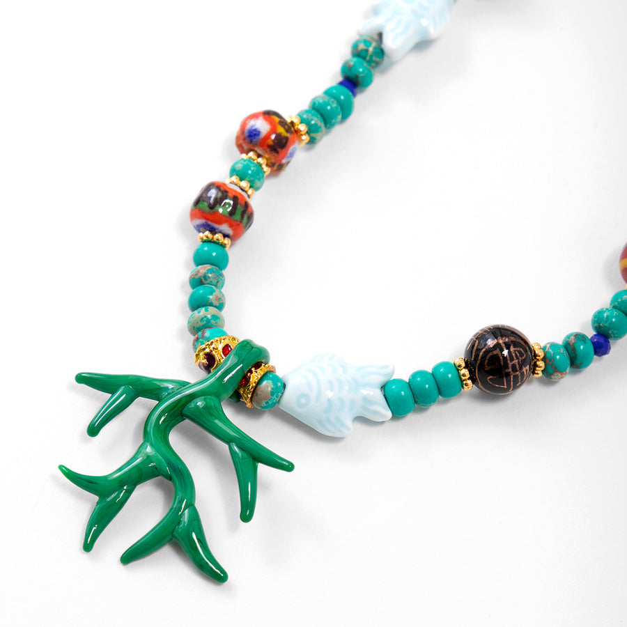 Katerina Psoma Howlite necklace with trade beads semiprecious stones and murano