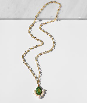 Katerina Psoma Albia Pendant with Green Crystals and Pearls