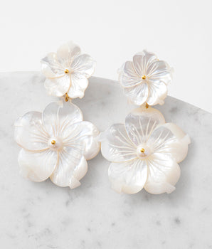 Katerina Psoma White mother of pearl Flower Dangle Earrings