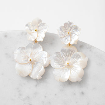Katerina Psoma White mother of pearl Flower Dangle Earrings