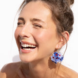 Katerina Psoma Zinnia Blue Flower Earrings with red