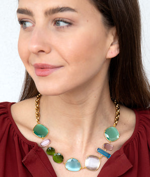Katerina Psoma Short necklace with colorful beads and gold plated chain