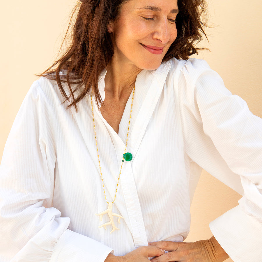 White Murano Coral Chain Necklace