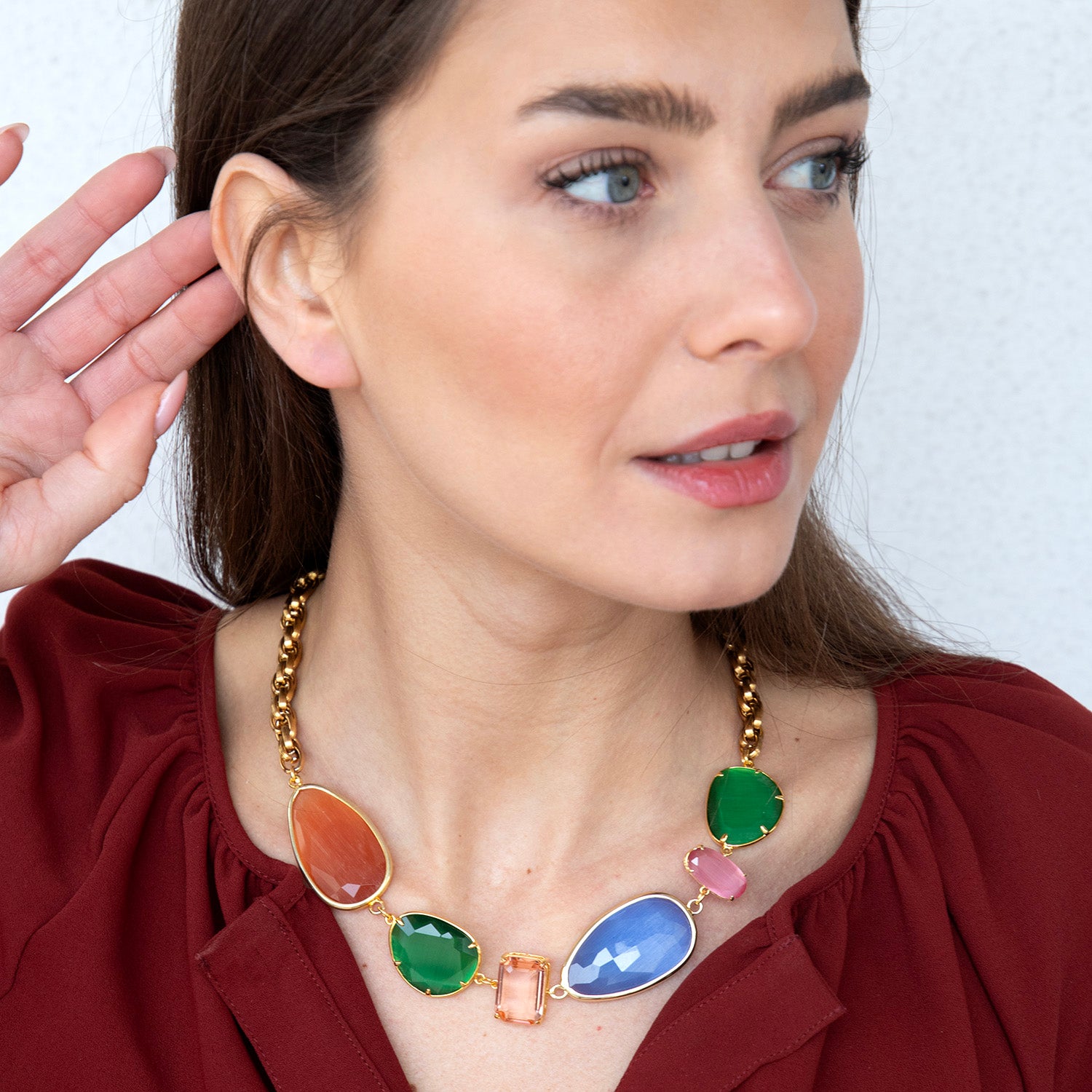 Katerina Psoma Short necklace with colorful beads and gold plated chains
