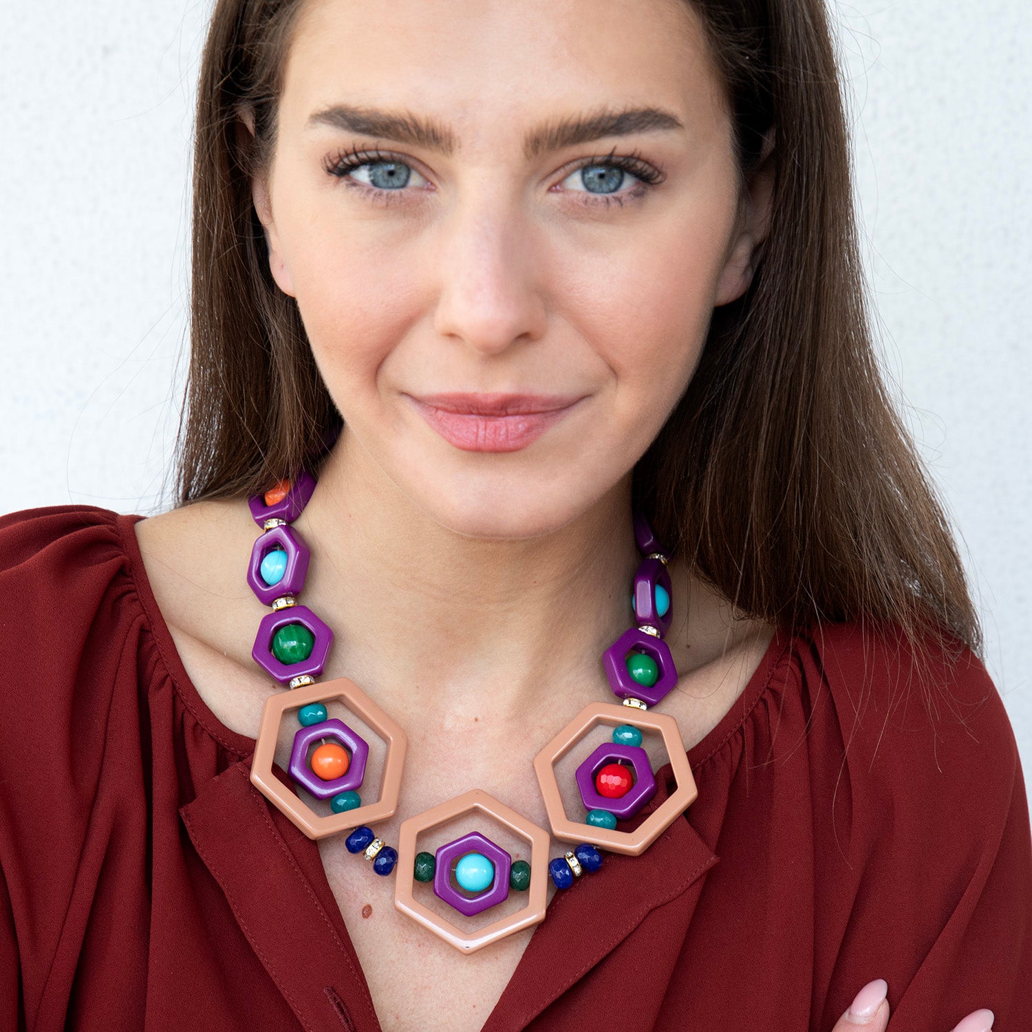 Katerina Psoma colorful short necklace beads and stones