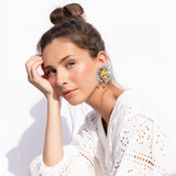 Katerina Psoma Turquoise Flower clip Earrings with sequins and beads