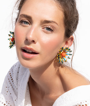 Katerina Psoma Flower Clip Earrings with  sequins