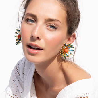 Katerina Psoma Flower Clip Earrings with  sequins