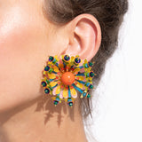 Katerina Psoma Flower Clip Earrings with  sequins and beads artisanal