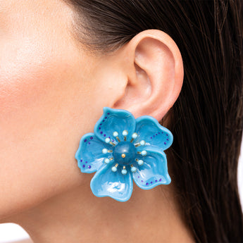 Katerina Psoma Cassia Blue Flower Earrings