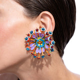 Katerina Psoma multicolour Flower clip Earrings with sequins and beads