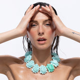 Katerina Psoma Turquoise Short Necklace with carved roses resin