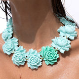 Katerina Psoma Turquoise Short Necklace with carved roses