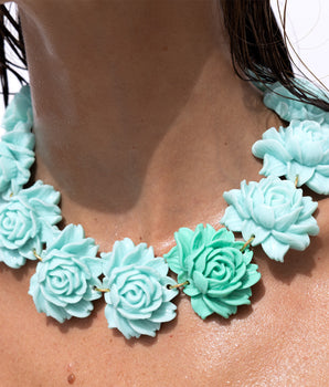 Katerina Psoma Turquoise Short Necklace with carved roses