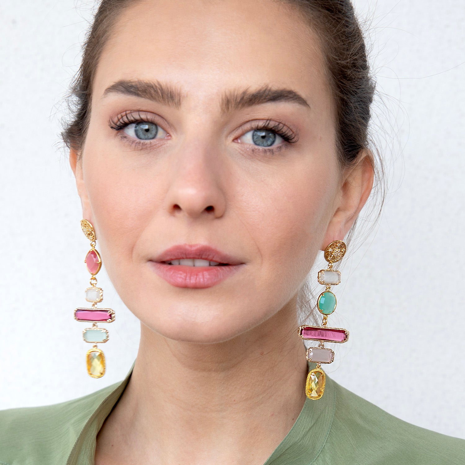 Katerina Psoma faceted stone dangle and crystals earrings