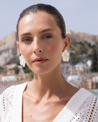 Katerina Psoma White mother of pearl Flower Stud Earrings