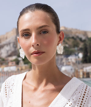 Katerina Psoma White mother of pearl Flower Stud Earrings