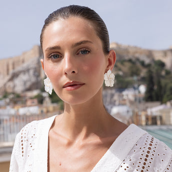Katerina Psoma White mother of pearl Flower Stud Earrings