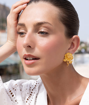 Katerina Psoma Rose Flower and Bee Metal Stud Earrings