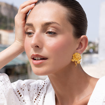 Katerina Psoma Rose Flower and Bee Metal Stud Earrings