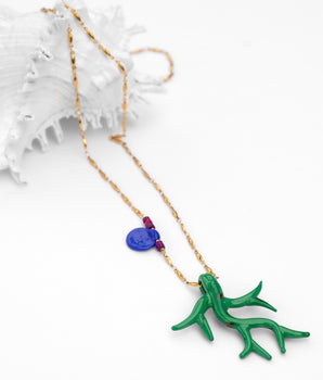 Katerina Psoma Green Murano Coral Chain Pendant Necklace gold plated chain
