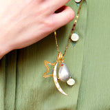 Katerina Psoma Long charm necklace faux pearl gold plated chain