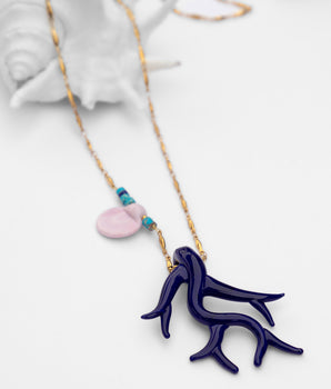 Katerina Psoma Blue Murano Coral Chain Pendant Necklace