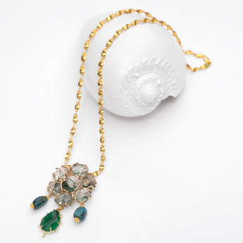 Katerina Psoma Domna Chain with Gold Plated Metal Flower in Light Blue