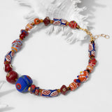 Katerina Psoma Capri Red Short Statement necklace with bohemian beads and evil eyes