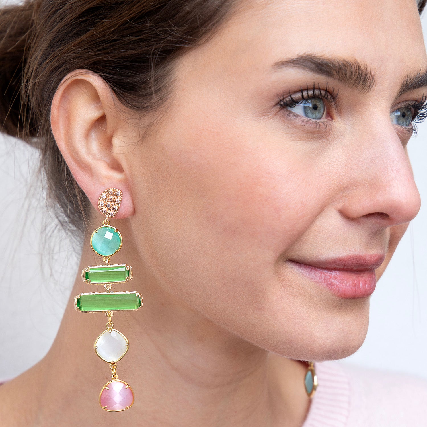 Katerina Psoma Dangle Earrings with faceted pastel stones