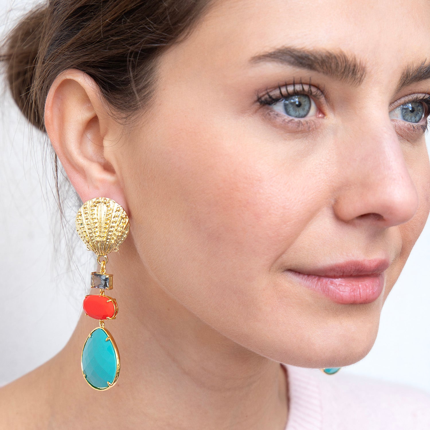 Katerina psoma dangle Earrings with faceted stones turquoise red