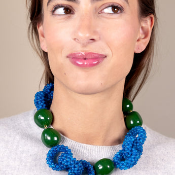 Katerina Psoma short green necklace with blue knots