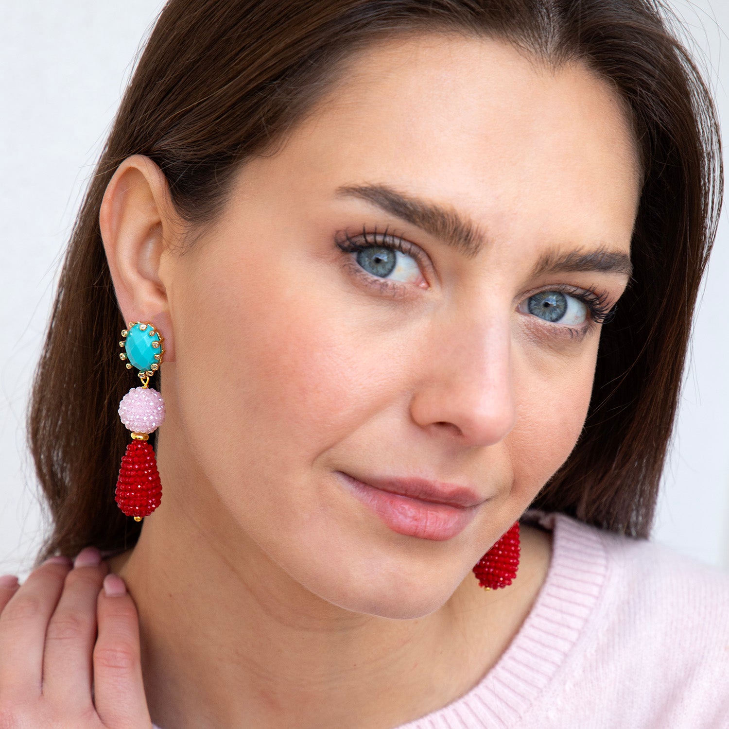 Katerina Psoma dangle earrings with beads turquoise red