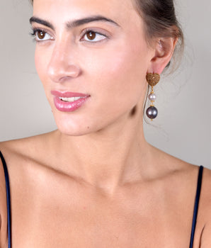 Katerina Psoma Amore Grey Pearl Stud Earrings