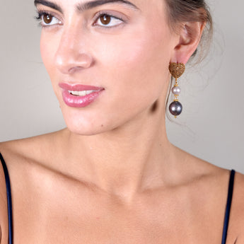 Katerina Psoma Amore Grey Pearl Stud Earrings