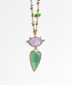 Amore Long Necklace with Green Heart