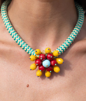 Katerina Psoma Green and Yellow Flower Short Necklace