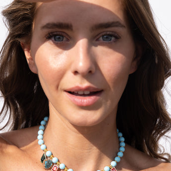 Katerina Psoma Turquoise Short Necklace with charms and crystals