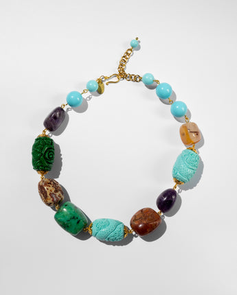Katerina Psoma Short necklace with Semiprecious Stones and carved resin