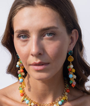 Katerina Psoma dangle earrings with yellow crystal drops and semi precious stones