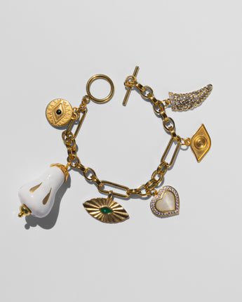 Katerina Psoma Gold bracelet with various charms, ceramic beads