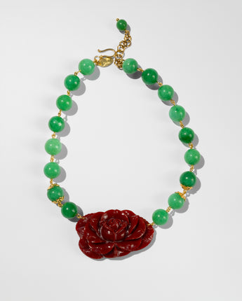 Katerina Psoma Carved rose necklace with jade